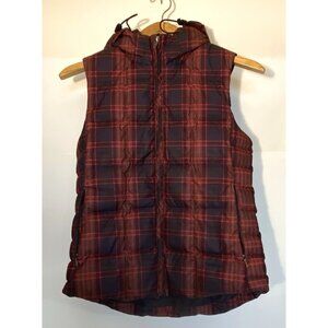 Patagonia Down With It Vest Womens S Purple Red Plaid Insulated Puffer Zip 28396